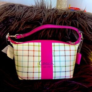 BNWT Tat Top Pink Handle Crossgrain Leather and Coated Canvas Coach Mini Bag